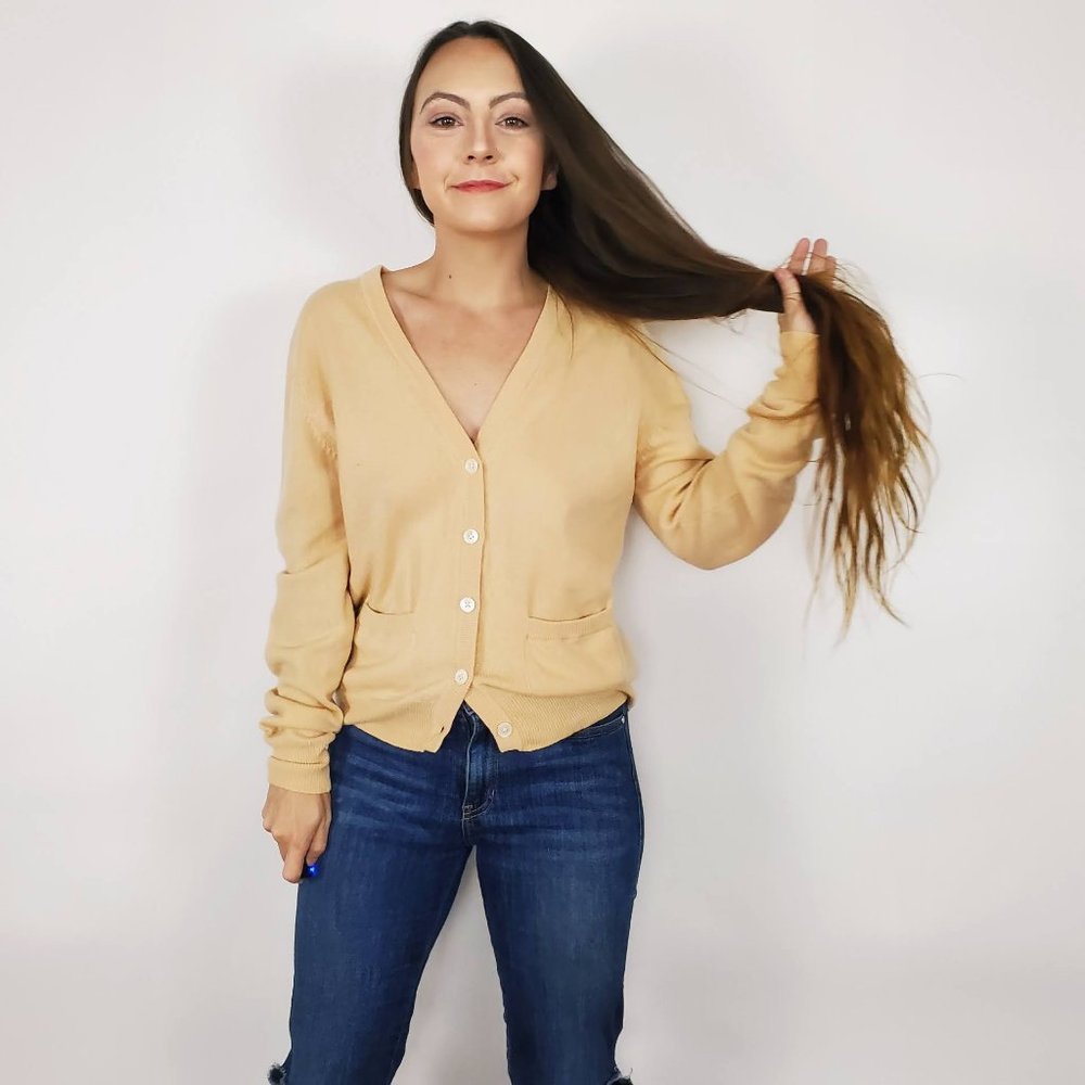 Vintage 100% Cashmere Golden Cream Cardigan V neck